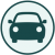Circular Icon with a silhouette of a passenger vehicle facing forward